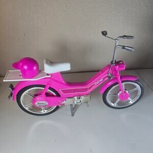 Vintage 1983 Barbie Motor Bike Pink & Silver with Helmet + Storage Rack